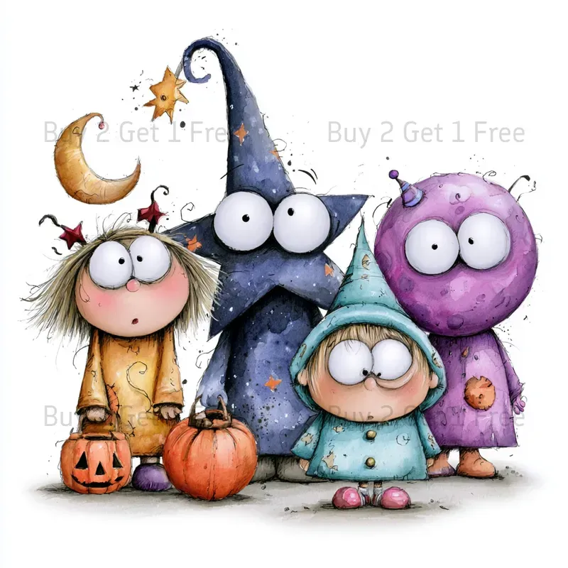 Cute Pastel Halloween Watercolor Clipart