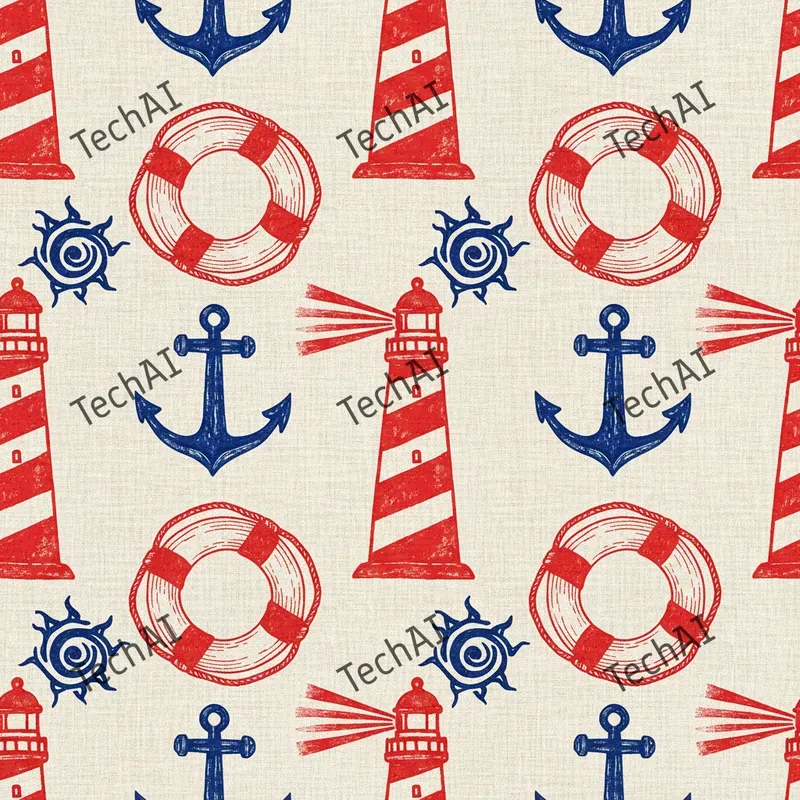 Nautical Red Blue Woodblock Patterns