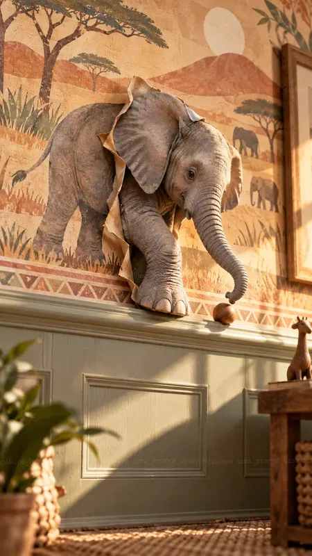 Animals Emerging From Wallpaper