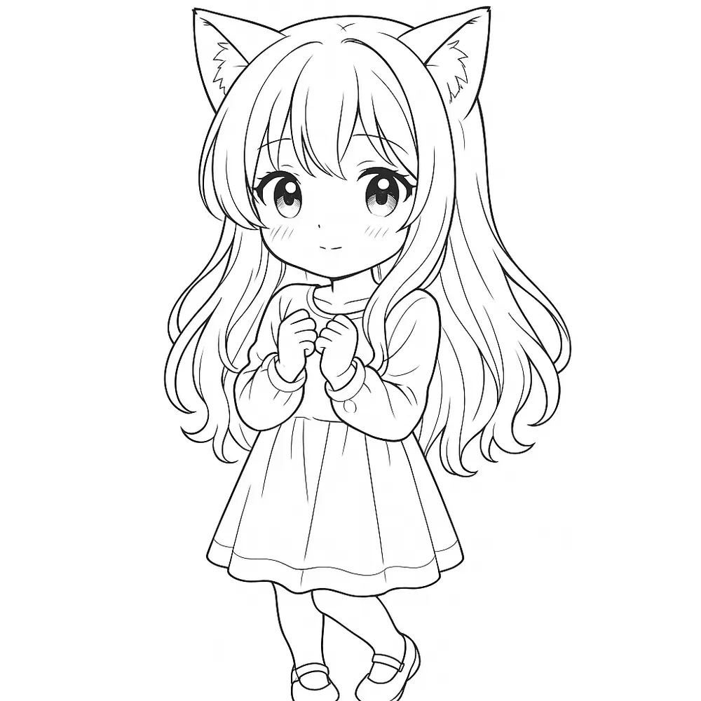 Cute Anime Girl Coloring Pages ChatGPT Image Prompt, image size:1000x1000
