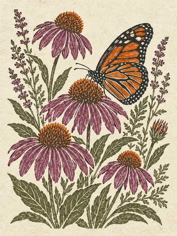 Vintage Botanical Linocut Block Prints