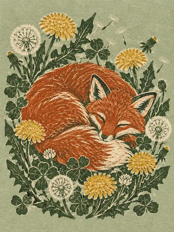 Vintage Botanical Linocut Block Prints