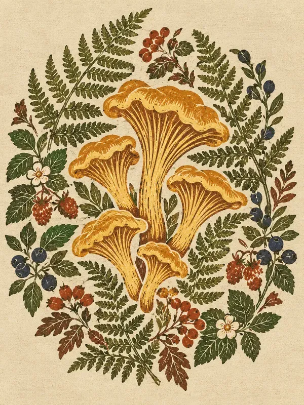 Vintage Botanical Linocut Block Prints