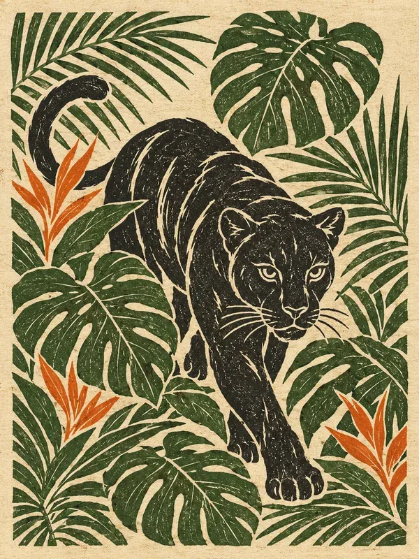Vintage Botanical Linocut Block Prints