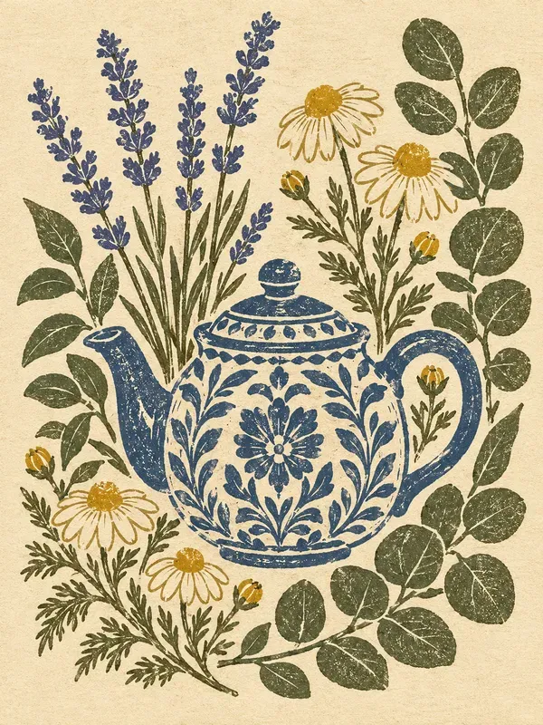 Vintage Botanical Linocut Block Prints