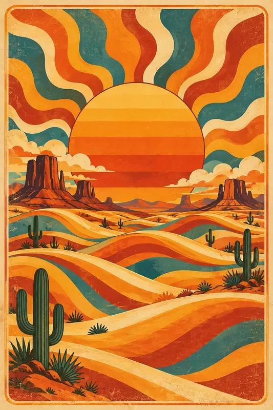 Groovy 1970s Wavy Landscape Posters