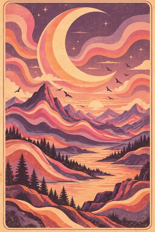 Groovy 1970s Wavy Landscape Posters
