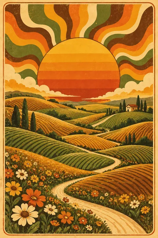 Groovy 1970s Wavy Landscape Posters