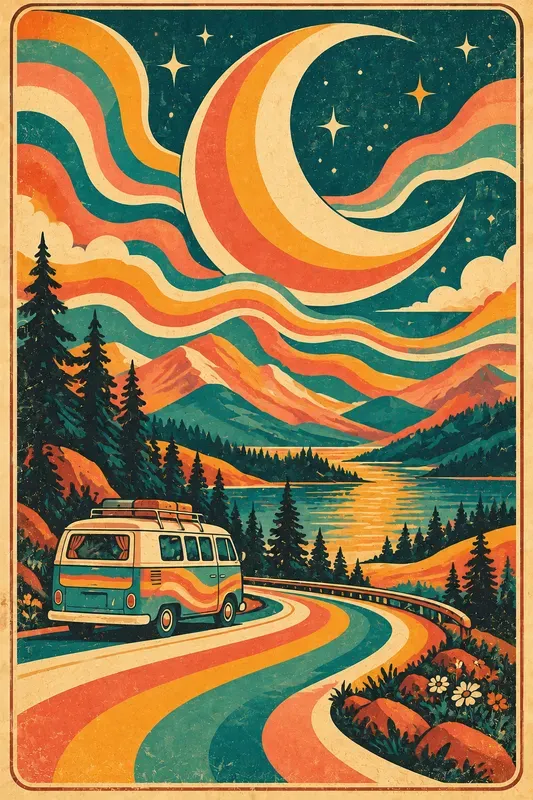 Groovy 1970s Wavy Landscape Posters