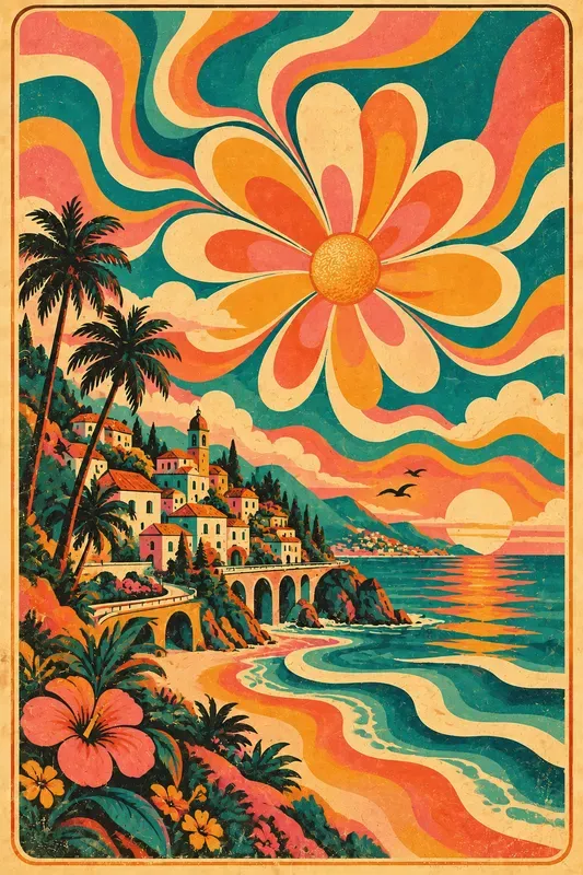 Groovy 1970s Wavy Landscape Posters