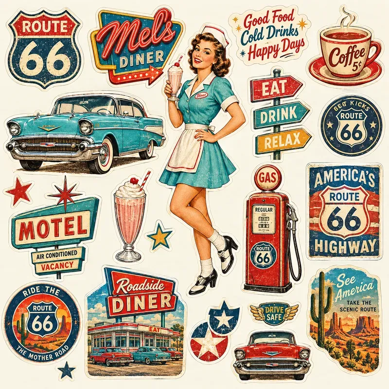 Vintage Route 66 Sticker Collections