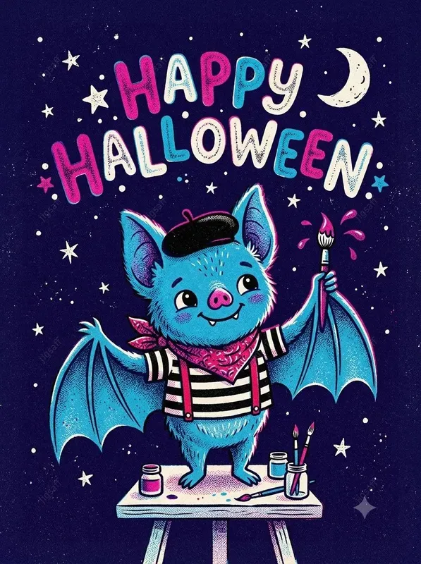 Retro Risograph Halloween Animal Art