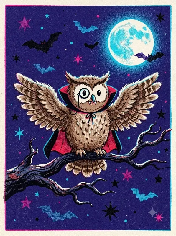 Retro Risograph Halloween Animal Art