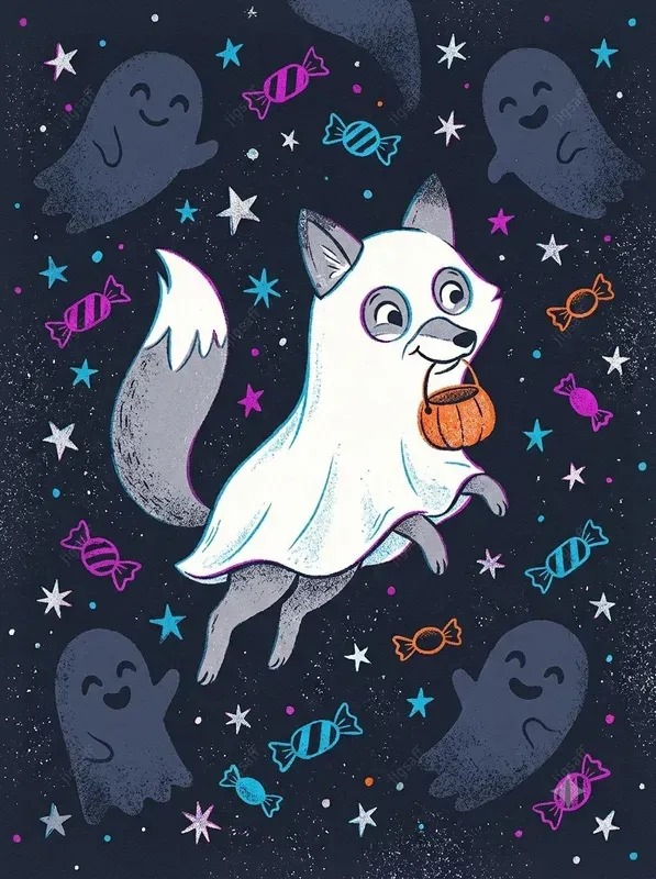 Retro Risograph Halloween Animal Art