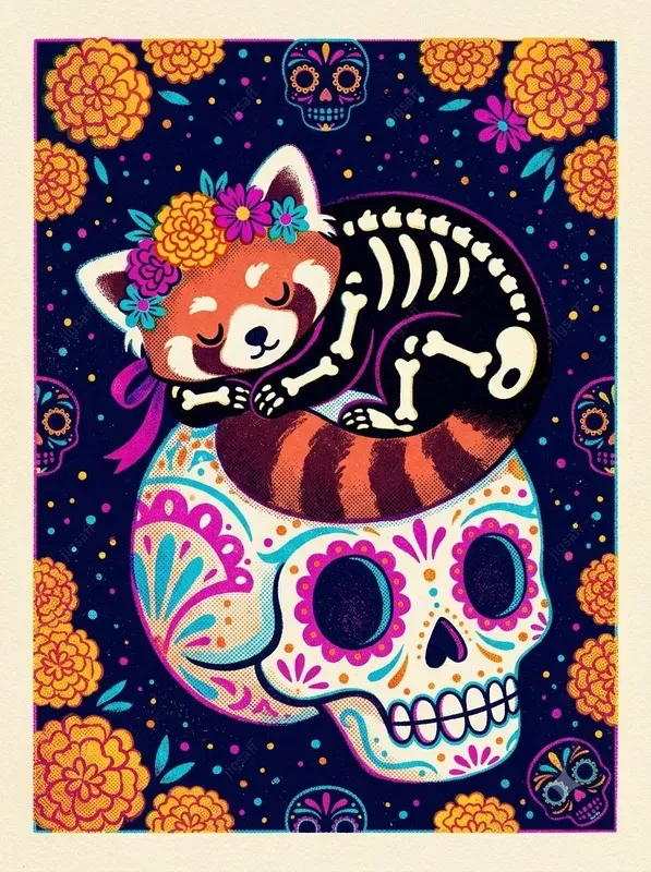 Retro Risograph Halloween Animal Art