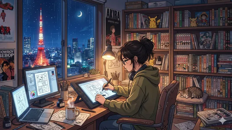 Cozy Anime Lofi Room Illustrations