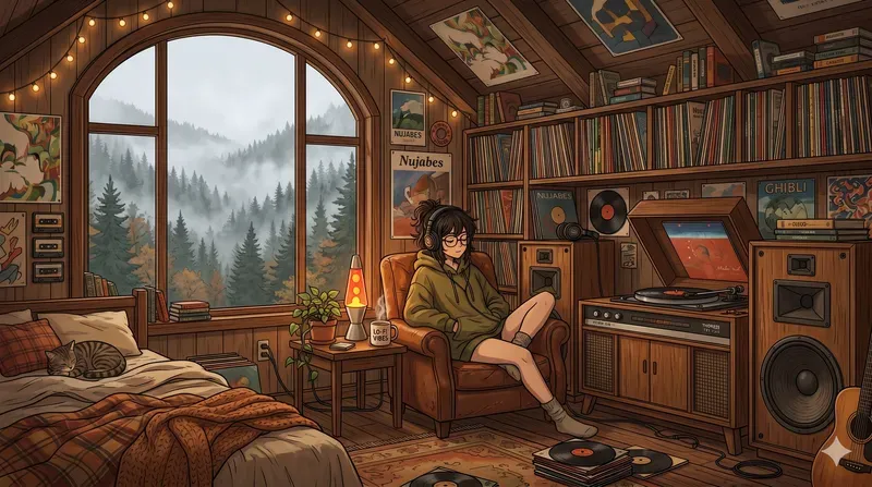 Cozy Anime Lofi Room Illustrations