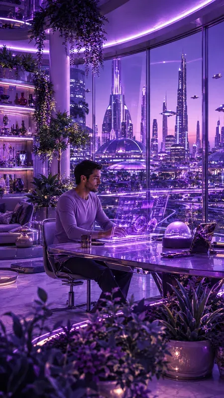 Solarpunk Utopian Purple Daily Lives