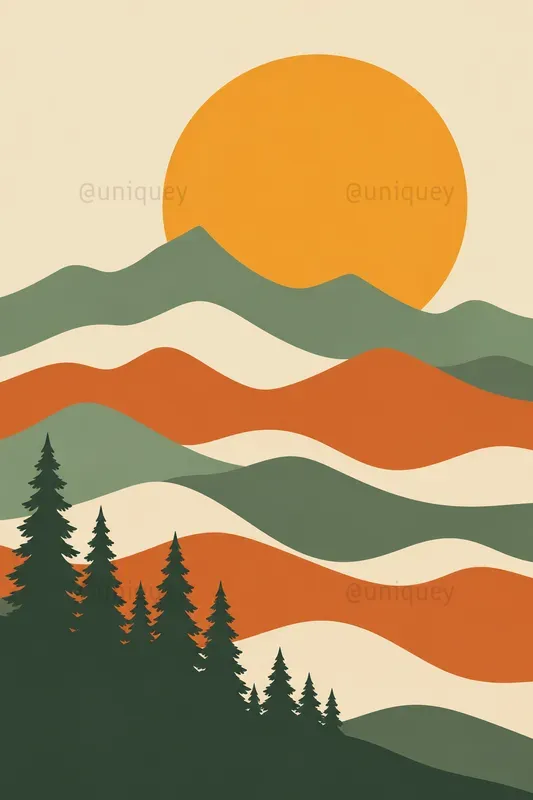 Retro Wavy Boho Landscape Wall Art
