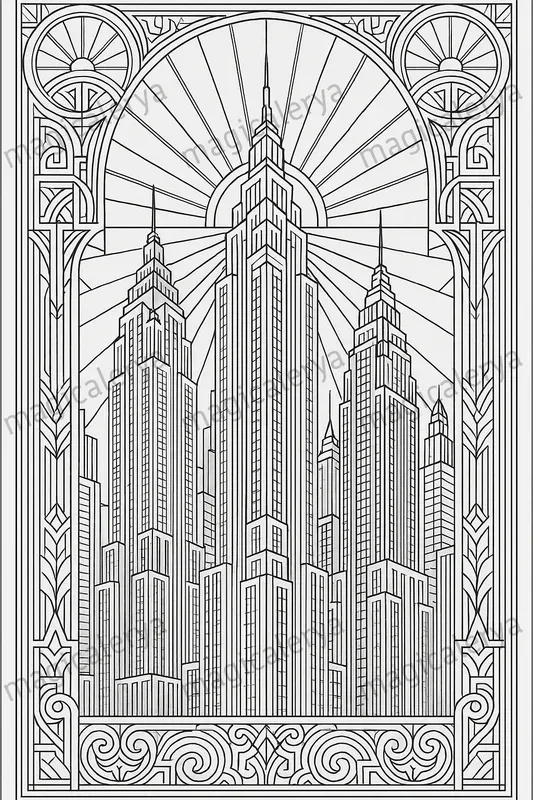 Art Deco Cityscape Coloring Pages