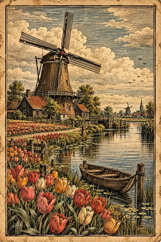 Antique Woodcut Landscape Illustrations