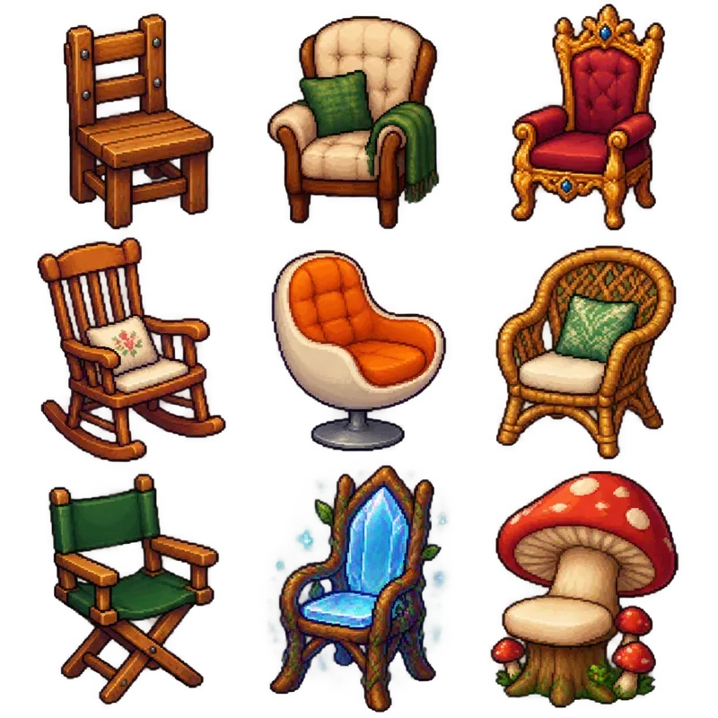 16bit Furniture Sprite Sheet Variations