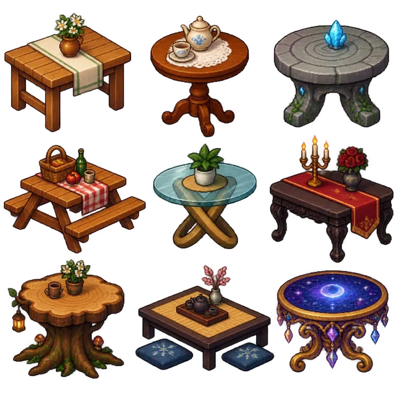 16bit Furniture Sprite Sheet Variations