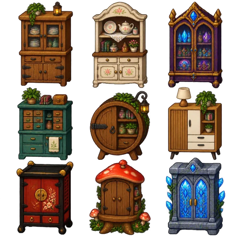 16bit Furniture Sprite Sheet Variations
