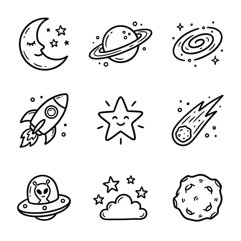 Whimsical 3x3 Doodle Icon Grid Packs