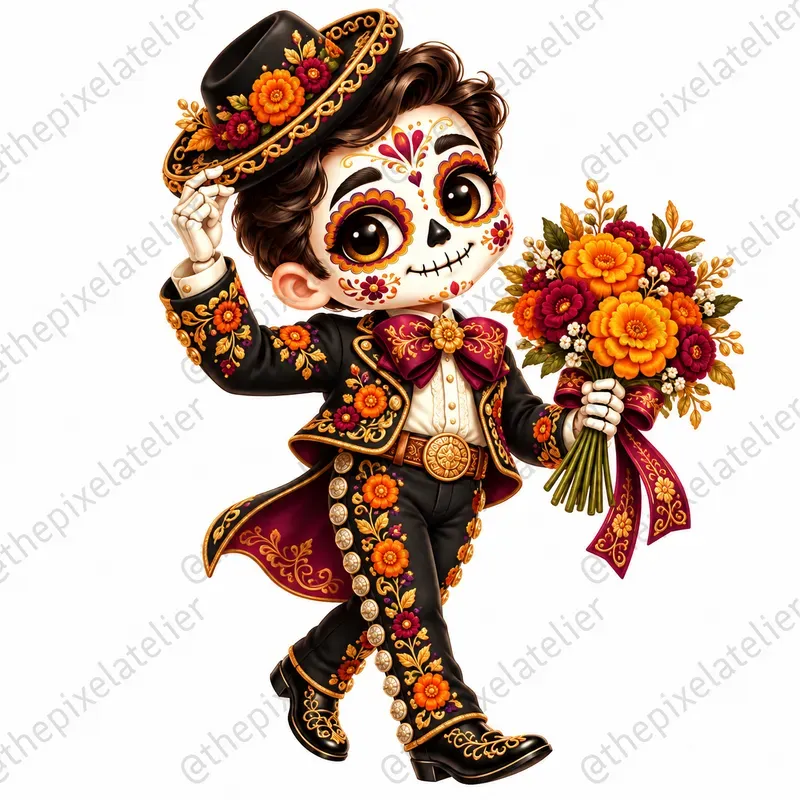 Whimsical Dia De Los Muertos Characters
