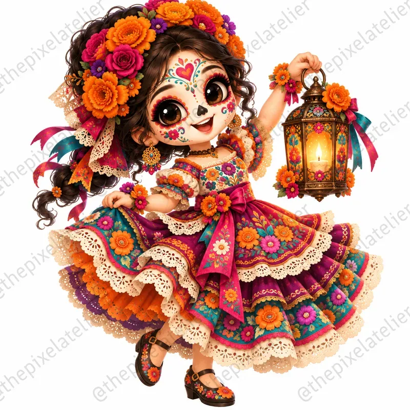 Whimsical Dia De Los Muertos Characters
