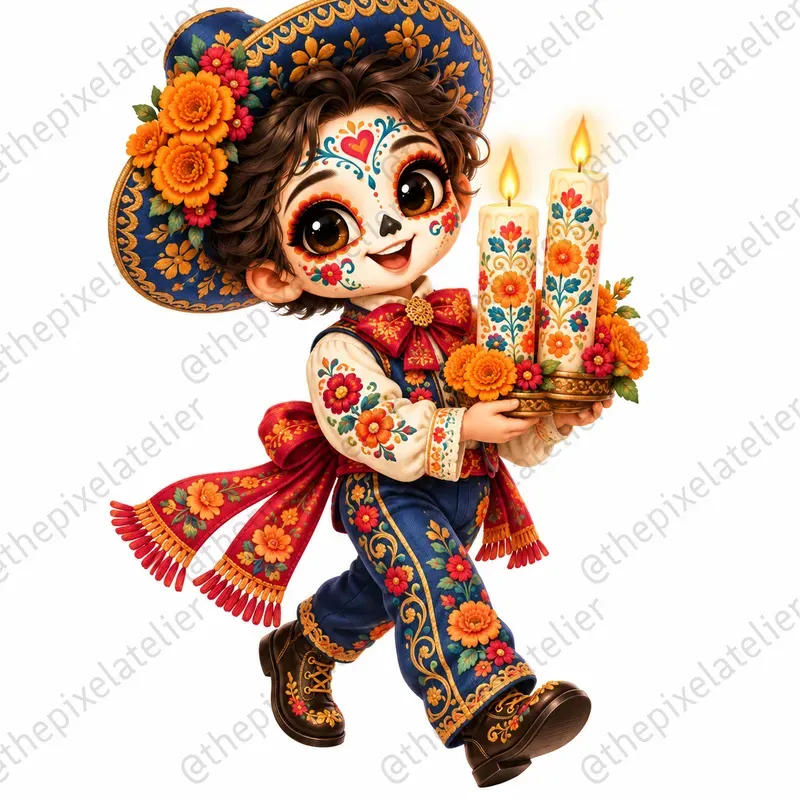 Whimsical Dia De Los Muertos Characters