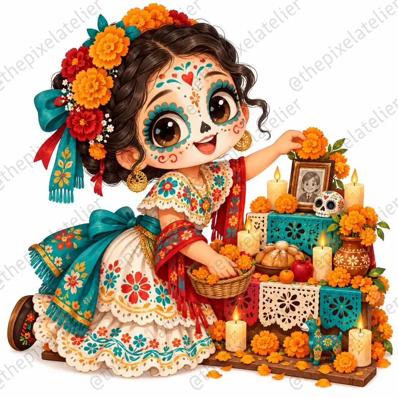 Whimsical Dia De Los Muertos Characters