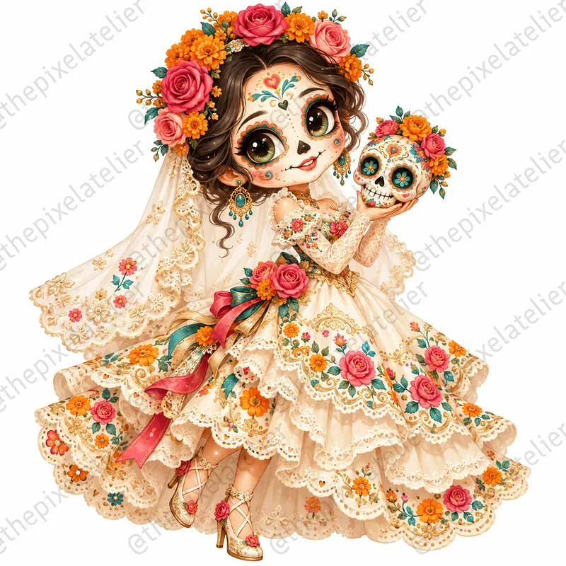 Whimsical Dia De Los Muertos Characters