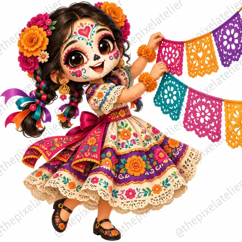 Whimsical Dia De Los Muertos Characters