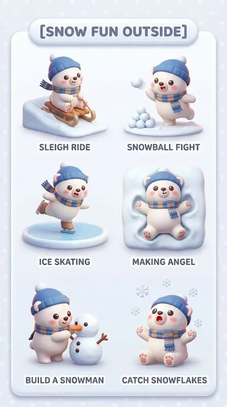 3D Kawaii Winter Activity Cards Art