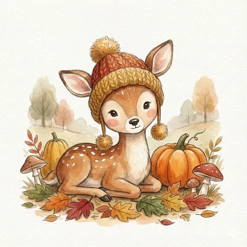 Cozy Autumn Watercolor Characters
