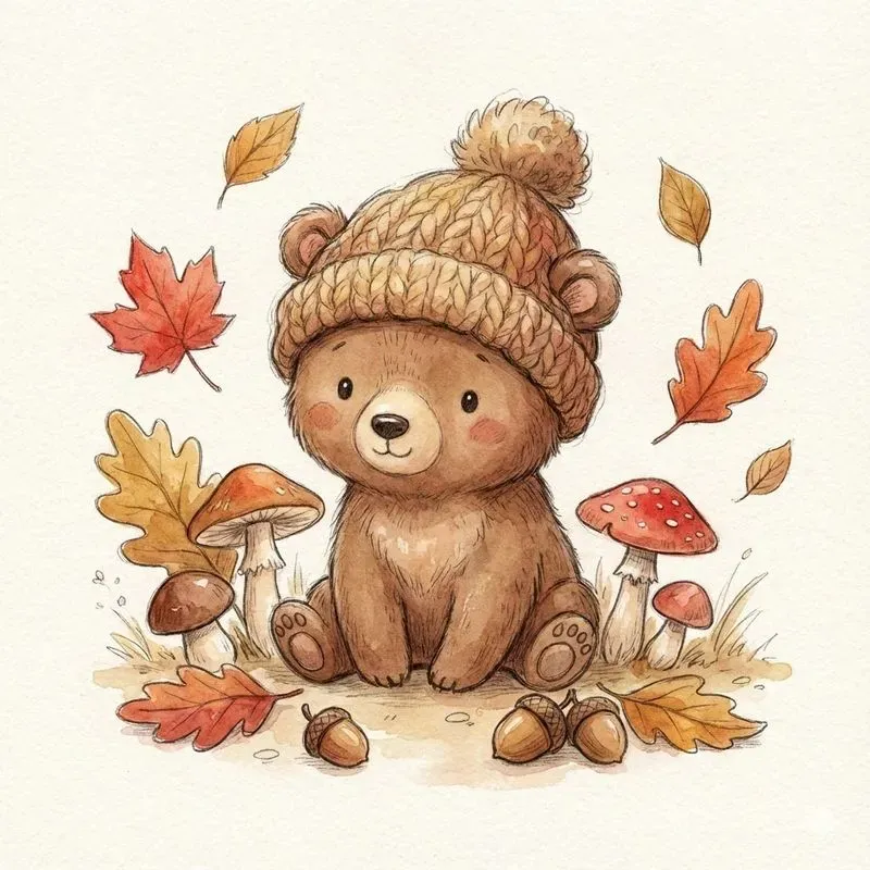 Cozy Autumn Watercolor Characters