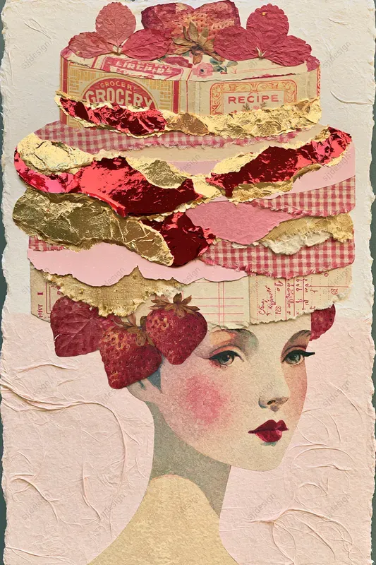 Strawberry Gingham Collage Art