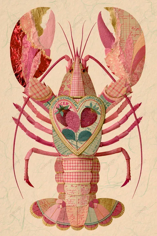 Strawberry Gingham Collage Art