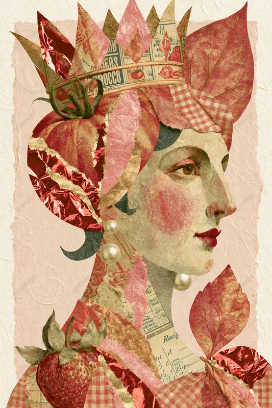 Strawberry Gingham Collage Art