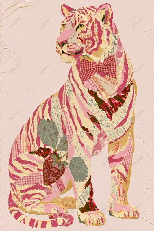 Strawberry Gingham Collage Art
