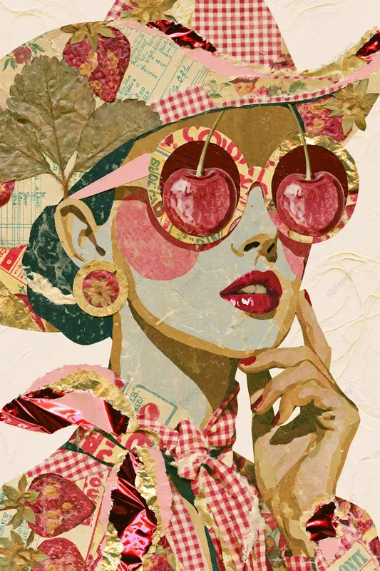 Strawberry Gingham Collage Art