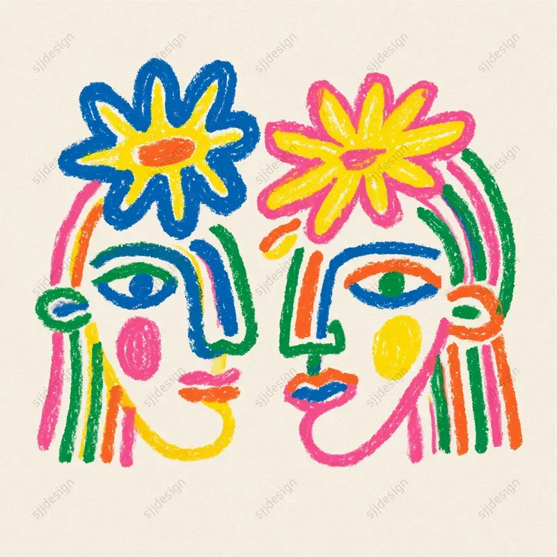 Rainbow Crayon Naive Drawings