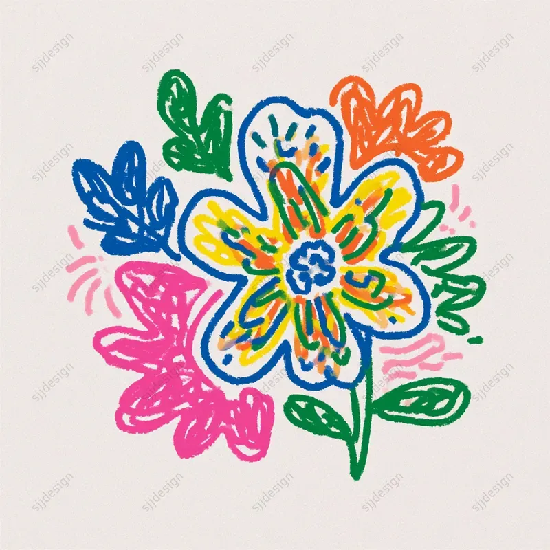Rainbow Crayon Naive Drawings