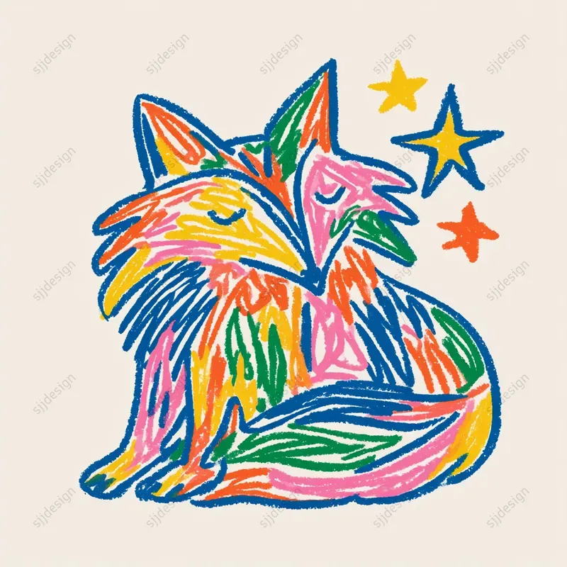 Rainbow Crayon Naive Drawings