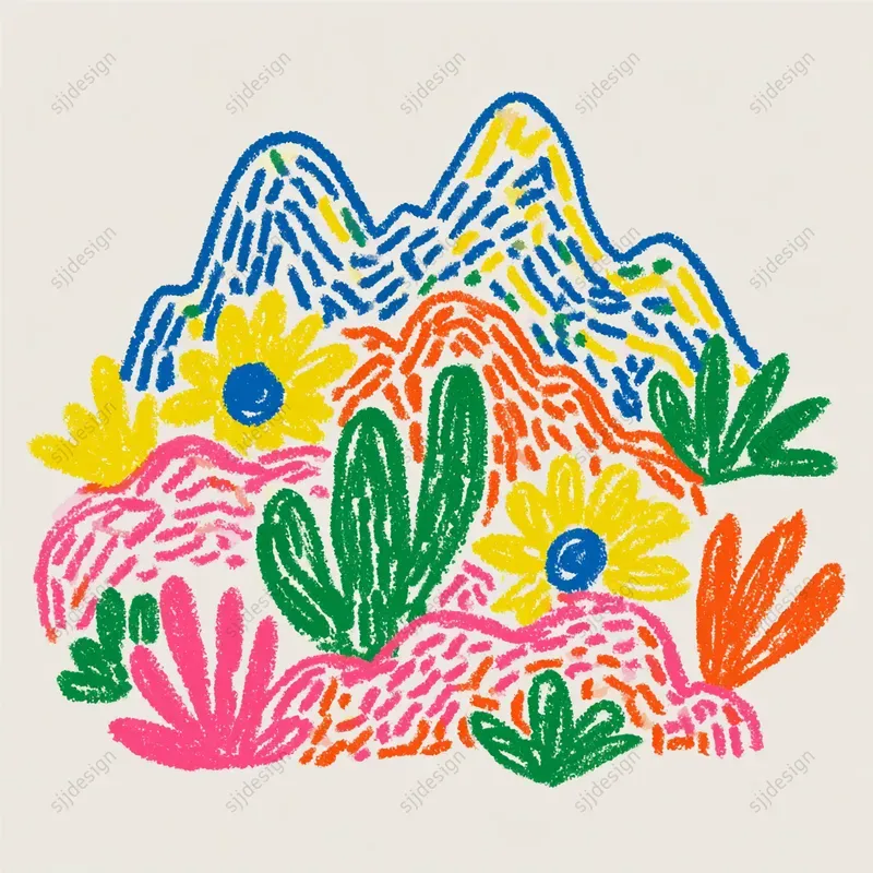 Rainbow Crayon Naive Drawings