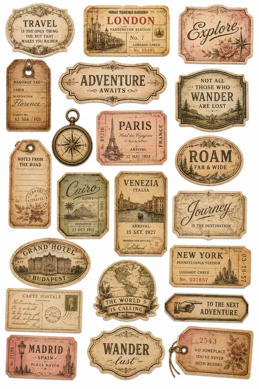 Antique Words Labels Sticker Packs 35