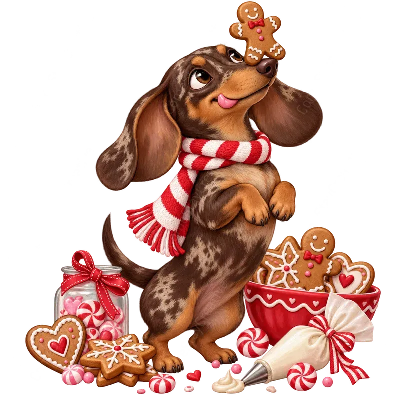 Cute Christmas Dachshund Cliparts