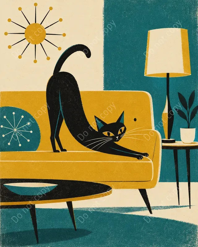 Mid Century Cat Art Prints